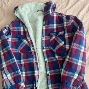 Plaid Hooded Flannel Jacket with Sherpa Lining